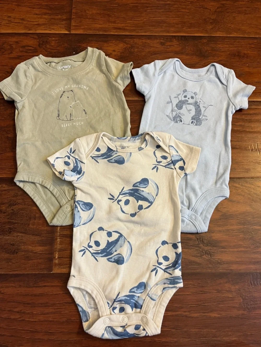 ⭐️⭐️ PICK 5 / $20 Carter's Light Blue, Cream & Sage Panda Print One-Piece 3M